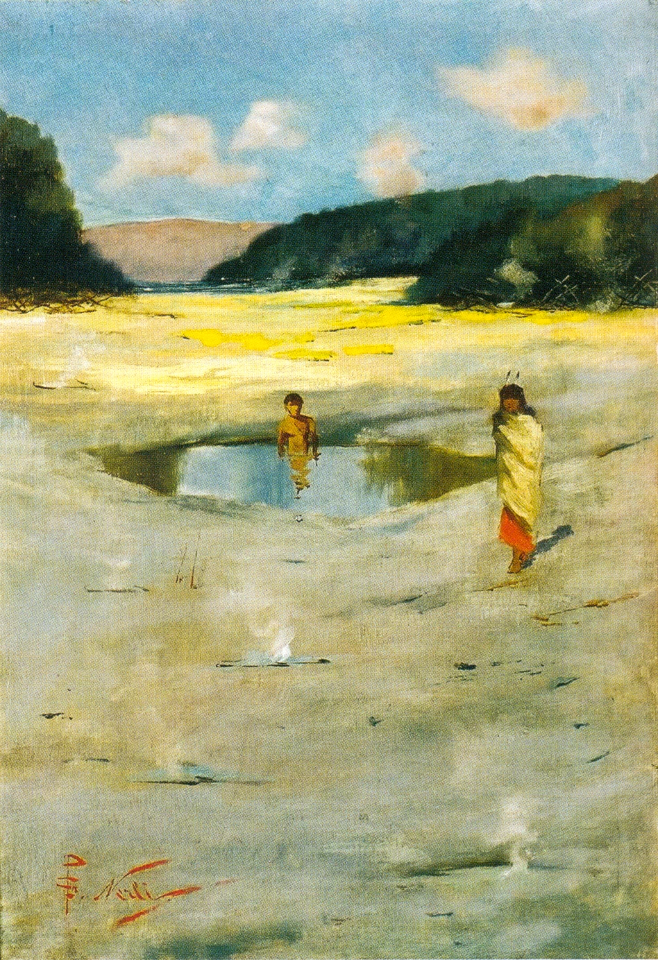 Bambini Maori che fanno il bagno nelle piscine termali, Rotorua